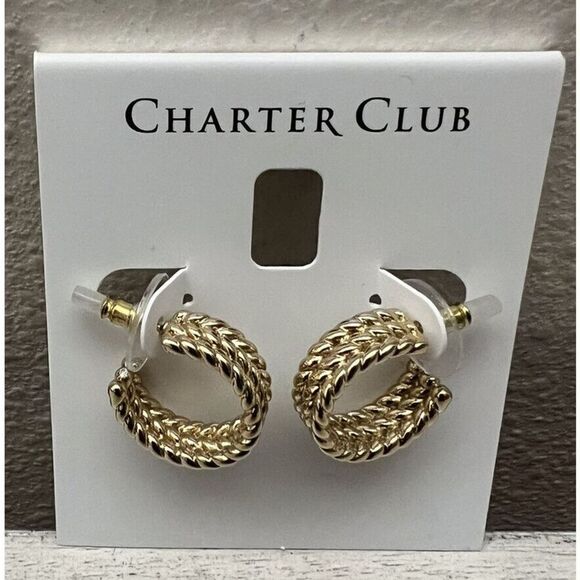 Charter Club NWT Gold Twist Hoop Earrings $35+ - Picture 2 of 5